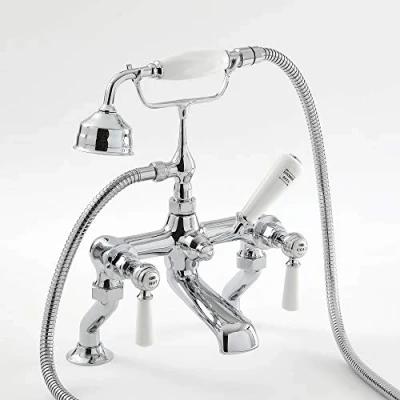 Image of Milano Elizabeth Traditional Bath Shower Mixer Tap Lever Handles Chrome White