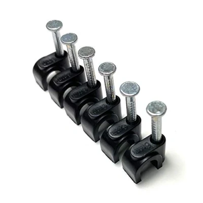 Image of TR Cable Black 6mm Round Clips with Nail Fixings, 100 Pack (Suitable for LED lights, TV cables, USB cables)