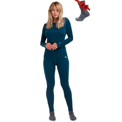 Image of Merino.tech Merino Wool Base Layer Womens Set Thermal Underwear Top and Bottom Lightweight, Midweight, Heavyweight (XX Large, 250 Deep Teal)
