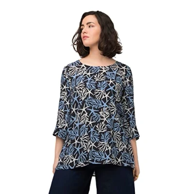 Image of Ulla Popken Women&#039;s Blouse with Print, Dark Navy, 20 22