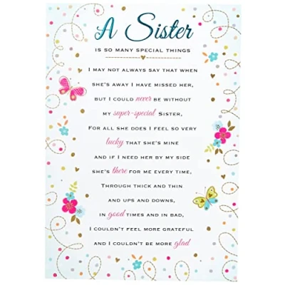 Image of Piccadilly Greetings Heartfelt Wishes Sentimental Birthday Card Sister 9 x 6 inches Regal Publishing, C80680, greyblackwhite