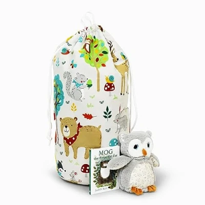 Image of Happy Linen Company Girls Boys Kids Woodland Friends Animals Taupe 50 x 75 cm Reversible Foldable Toys Organiser Storage Bag