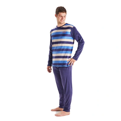 Image of Munich Mens long sleeved round neck velvet pajamas MU3 Blue Size X Large