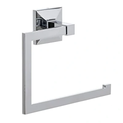 Image of TATAY Towel ring from the Iconik Collection, in Stainless Steel and Zamak, with Drill Fix fixing system or adhesive glue. Measures: 20 x 6,5 16 cm