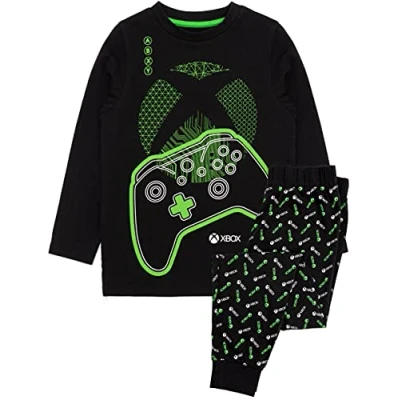 Image of Xbox Pyjamas For Boys Kids Black Green Gamer T Shirt &amp; Leggings Trousers Pjs Game Console Controller Merchandise Gifts 10 11 Years