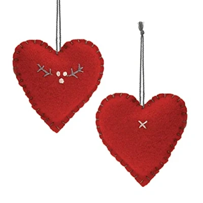 Image of CRAFTY CAPERS Red Felt Hanging Heart Christmas Home Decoration Small 4cm