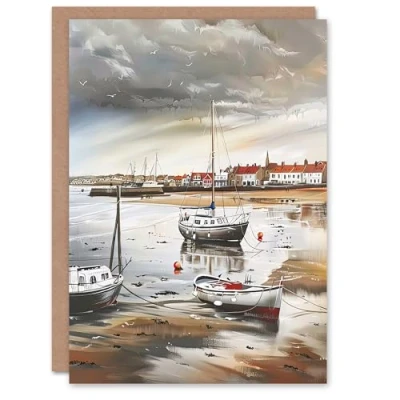 Image of Artery8 Greeting Card Fishing Boats English Coastal East Yorkshire Blank For Him Or Her Art Birthday