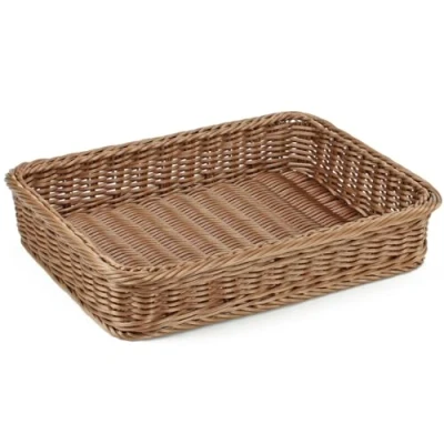 Image of Retangular Poly Wicker Storage Basket Rattan Kitchen 40 x 30cm