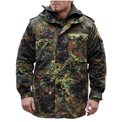 Image of viz uk wear Genuine German Military Issue Flecktarn Zip Fronted Combat Field Jacket with Hood and Lining Grade 1 (185/95 115)
