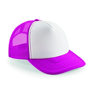Image of Beechfield Vintage Plain Snap Back Trucker Cap Classic Retro Style Hat Pink/White