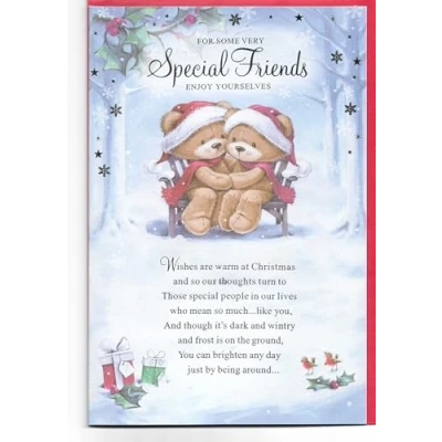 Image of Christmas Card For Special Friends 23 x 15 Cm (9 6 inches) Some Very Enjoy Yourselves Cute Teddies