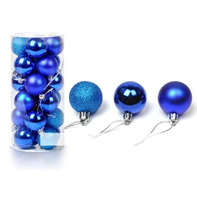 Image of 24 Pcs Christmas Baubles Tree Plain Glitter Xmas Ornament Ball Decoration 8cm Blue
