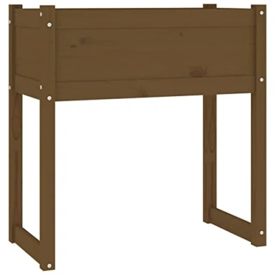 Image of vidaXL Solid Pine Wood Planter Rectangular Honey Brown Outdoor Garden Box, Durable Frame, Ideal for Patio, Balcony or Garden, Easy Assembly, 78x40x81 cm