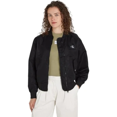 Image of Calvin Klein Jeans Women Bomber Jacket for Transition Weather, Black (Ck Black), M