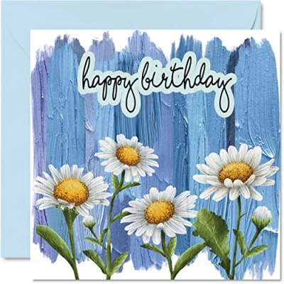 Image of Special Birthday Cards for Her Women Floral Daisy Flowers Happy Card Friend Sister Daughter Auntie Mum Grandma Nanny, 145mm x Ladies Pretty Cute Bday Greeting