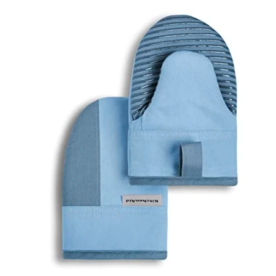 Image of KitchenAid Beacon Two Tone Mini Oven Mitt Set, 5.5&quot;x8&quot;, Blue Velvet/Blue Heaven