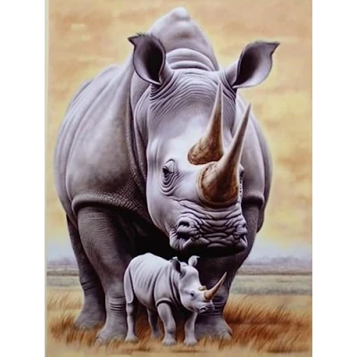 Image of Reofrey Diamond Painting Accessories Rhinoceros DIY Art Kits, Animal 5D Kits for Adults Cross Stitch, Full Drill Round Crystal Embroidery Craft Home Wall Decor 30x40cm