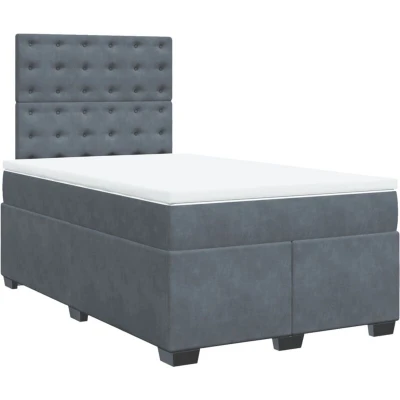 Image of vidaXL Box Spring Bed with Mattress Dark Grey 120x190 cm Small Double Velvet