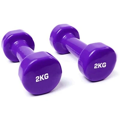 Image of TNP Accessories Cast Iron Vinyl Lifting Dumbbell Training Set of Hand Weights Home Gym Exercise Pilates for Men or Women (Purple, 2kg (Pair))