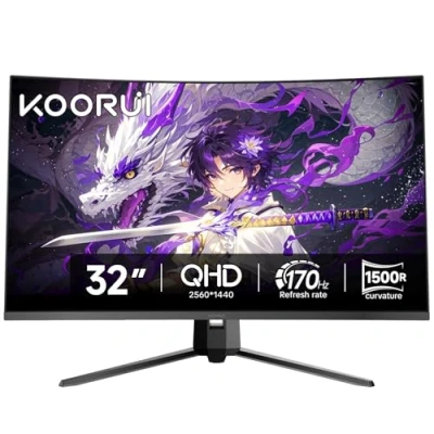 Image of KOORUI 31.5&quot; 1500R Curved Gaming Monitor QHD 2560x1440 170Hz 1ms VA Panel 100% sRGB &amp; Eye Care Mode Immersive Display