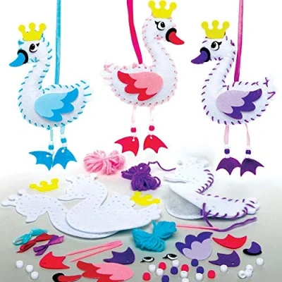 Image of Baker Ross AX835 Swan Princess Sewing Decorations Pack of 3, Great for Beginners, Children&#039;s Arts and Crafts Activities or Small Gifts