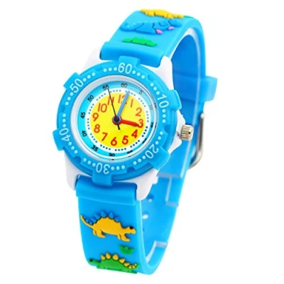 Image of ele ELEOPTION Children&#039;s Watch Waterproof 3D Cute Cartoon Round Dial Silicone Rubber Band Quartz Wrist Xmas Gift for Little Girls Boy Kids Children Environmental Friendly Dinosaur, Blue