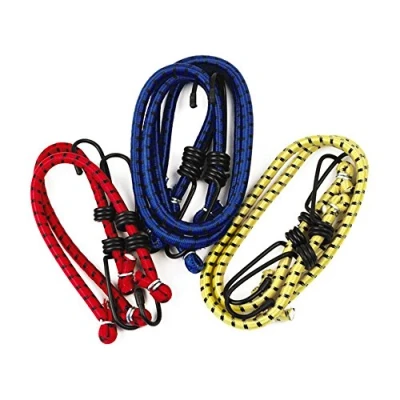 Image of Assorted Elastic Bungee Cords Feature Metal Hooks For Secure Tie Downs Pack of 6 In Size