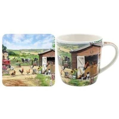 Image of The Leonardo Collection LP94753 Ceramic Mug &amp; Coaster Farmhouse design Set of 2 Tableware, Multicolor