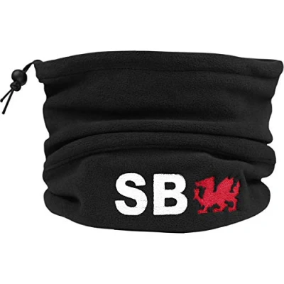Image of TeddyTs Personalised Wales Thermal Black Fleece Sports Snood with Adjustable Toggle (White Embroidery)