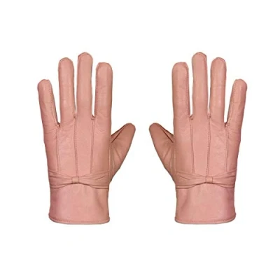 Image of Ladies Genuine Leather Gloves Fleece Lined Warm Winter thermal Driving S/M M/L (Pink, S/M)