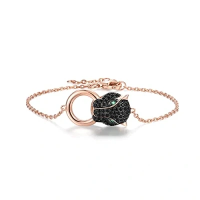 Image of Santuzza 925 Sterling Silver Panther Bracelet Black Spinel Leopard Jaguar Bracelets for Women