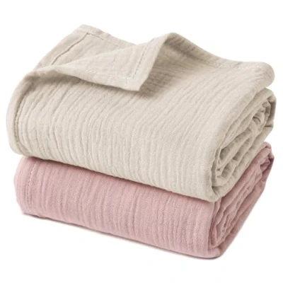 Image of GLLQUEN Baby Blankets for Newborn Soft 2 Pack, Muslin Cotton Boy or Girl Blanket 95x100cm, Swaddle Newborn, Shower Gifts New Moms（Peach）