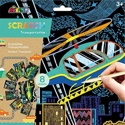 Image of Avenir 6301681 Scratch Kit with a Multi Transport Theme Arts and Crafts for Kids Ages 3+, Multicoloured