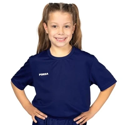 Image of FORZA Kids Football Shirt Unisex Short Sleeve Jersey [9 Colours] (UK, Age, 13 Years, 14 Regular, Navy Blue)