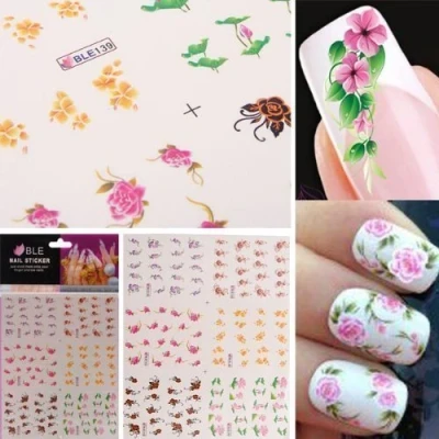 Image of Fat catz copy 3D Colorful Flower Nail Art Stickers Water Transfer For False Nails