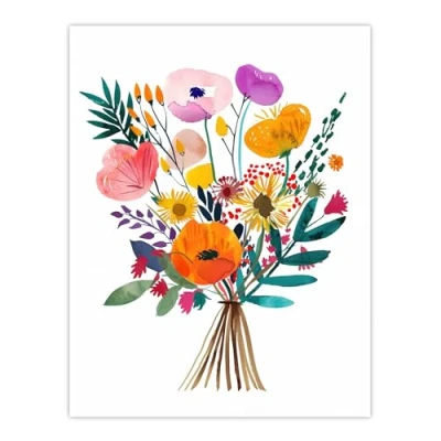 Image of Artery8 Colourful Floral Bouquet Abstract Watercolour Living Room Large Wall Art Poster Print Thick Paper 18X24 Inch