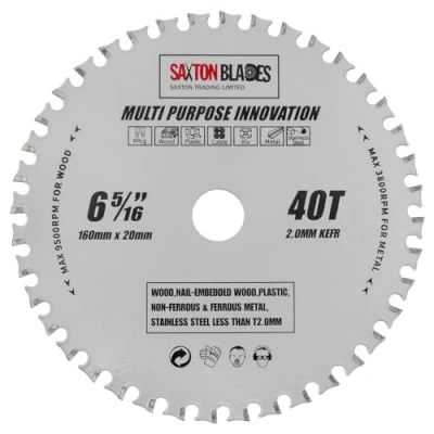 Image of TCT16040TMPT Saxton TCT Multi Purpose Innovation Circular Saw Blade 160mm x 40T 20mm Bore (16mm ring) Wood and Metal fits Festool Bosch Dewalt etc
