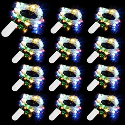 Image of 12 PCS LED Fairy String Lights Battery Operated, 20 LEDs 6.5Ft/2M Micro Copper Wire Lights, Waterproof Christmas Starry Decor Rope Lamps for DIY Wedding Party Festival Decorations (Multi Colour)