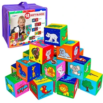 Image of magdum 18 Building Blocks Baby Stacking Soft Toys for Babies Play Shapes 6 months plus Sensory
