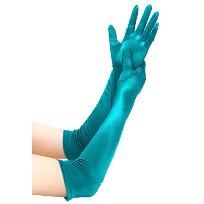 Image of EORUBE Long Opera 1920s Satin Gloves for Women Elbow Length Party Costume (Smooth 20.5&quot; Malachite)