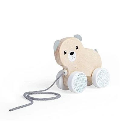 Image of Bigjigs Toys FSC Certified Pull Along Toy Bear Eco Friendly Wooden Baby with Felt Ears &amp; Tail, 12 months+