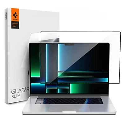 Image of Spigen Glas.tR Slim Tempered Glass Screen Protector for MacBook Pro 14 inch (M4 / M4 Max M3 series M2 M1 series), 9H Hardness, Crystal Clarity, Full Cover