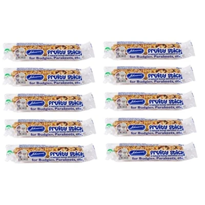 Image of 10 PACK JOHNSONS SUPER FRUITY STICK HONEY ENRICHED SMALL BIRD BUDGIE TREAT STICKS 45G