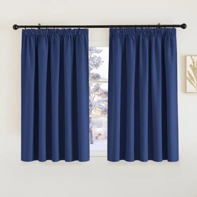 Image of PONY DANCE Bedroom Blackout Curtains W66 X L54 Blue Thermal Pencil Pleat Soundproof for Boy&#039;s Nursery Window Treatments Room Darkening, 2 Panels