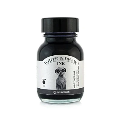 Image of Octopus Write and Draw Ink 465 Grey Merkat, Waterproof for Writing Drawing, Calligraphy Ink, Non fading Drawing Fountain Pens, Grey, 50 ml