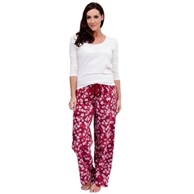 Image of Tom Franks Ladies Owl and Blossom Print Pyjama Set (UK 12 14, Cream/Red)