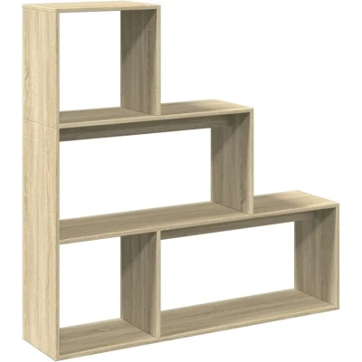 Image of vidaXL Room Divider Bookcase 3 Tier Freestanding Shelf in Sonoma Oak, Engineered Wood, 123x29x123cm, Versatile for Living Room/Study/Bedroom