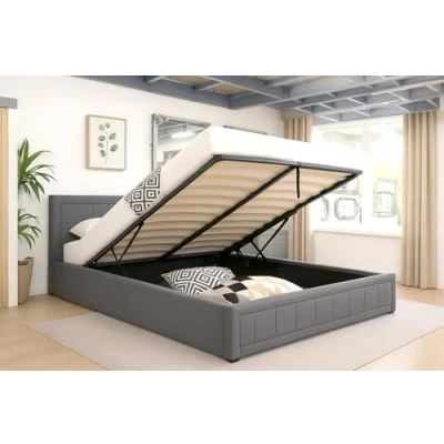 Image of Modernique Grey Fabric Ottoman Storage Bed with Underneath Storage, Wooden Sprung Slatted Base (Single)