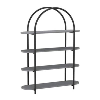Image of URBNLIVING 4 Tier Arched Wooden Shelving Unit Industrial Bookcase with MDF Shelves &amp; Steel Frame Stylish Storage for Home Office, Grey