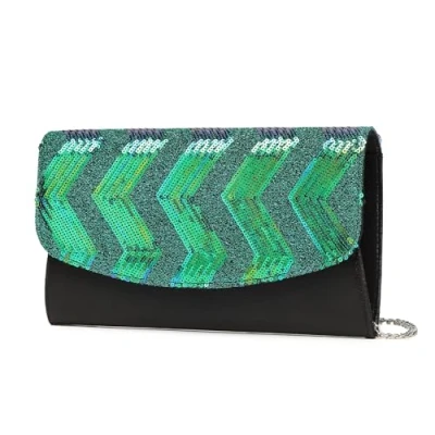 Image of Miss Lulu Women&#039;s Clutches, Clutch Bags for Women Ladies Evening Purse Handbag Cross Body Bag Wedding Party with Detachable Chain Strap (Black&amp;Green)